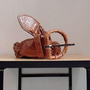 LA EXPRESS Cognac Brown Faux Leather Bead Trimmed Braided Belt – Size Large EUC